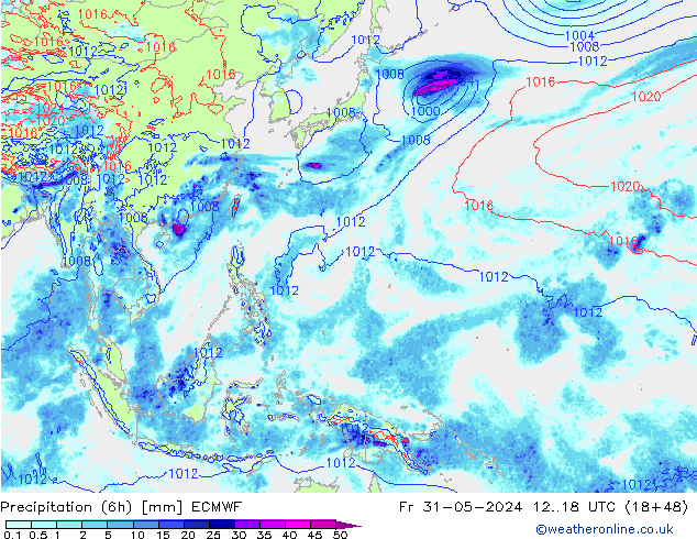 Precipitación (6h) ECMWF vie 31.05.2024 18 UTC