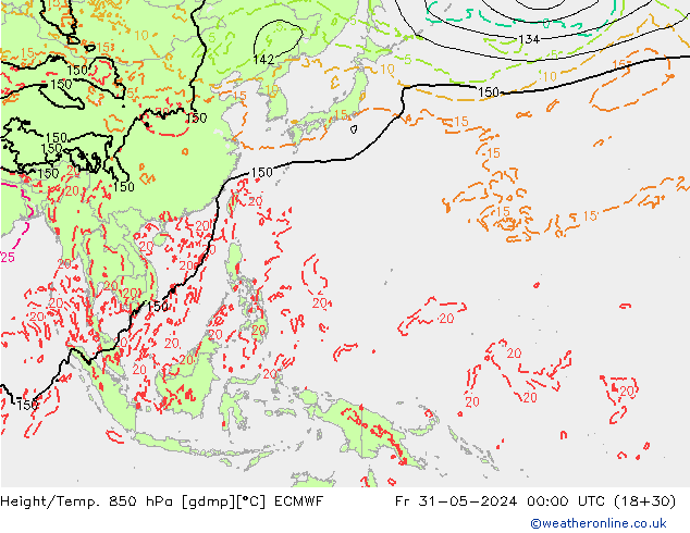 Z500/Rain (+SLP)/Z850 ECMWF Pá 31.05.2024 00 UTC