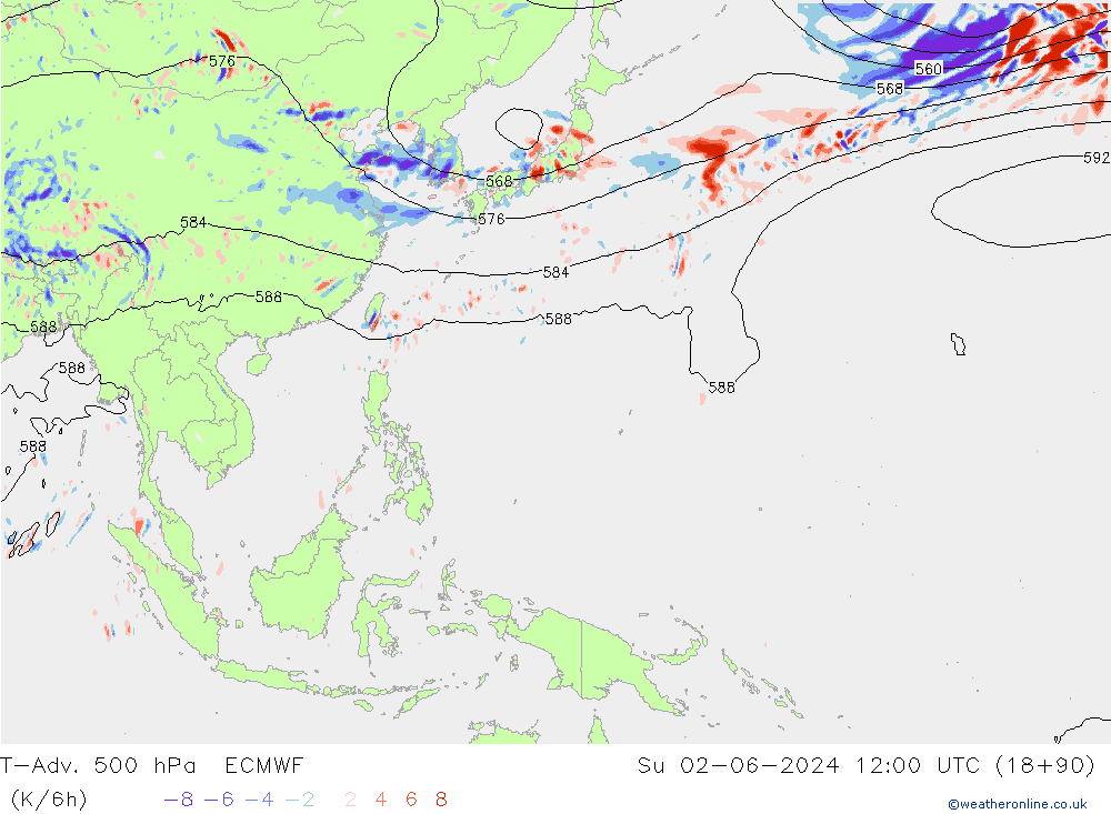 T-Adv. 500 hPa ECMWF zo 02.06.2024 12 UTC