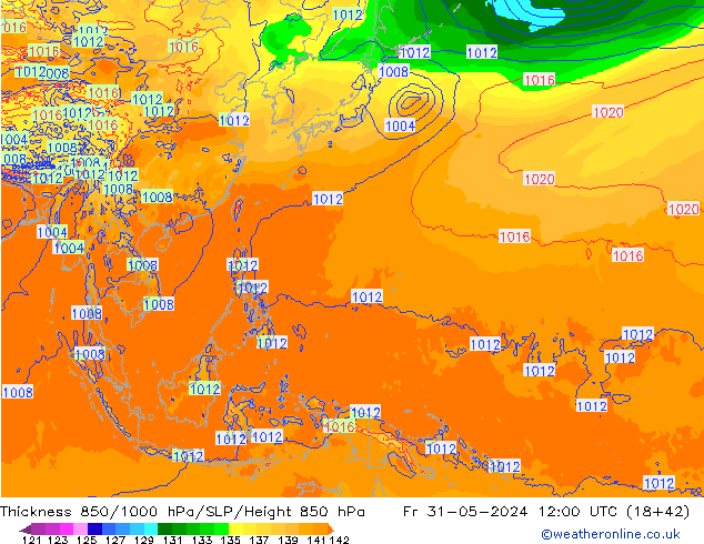 Thck 850-1000 hPa ECMWF Fr 31.05.2024 12 UTC