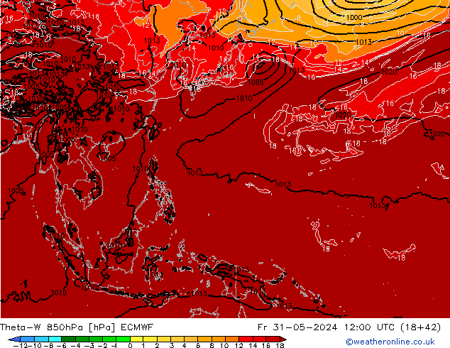 Theta-W 850гПа ECMWF пт 31.05.2024 12 UTC