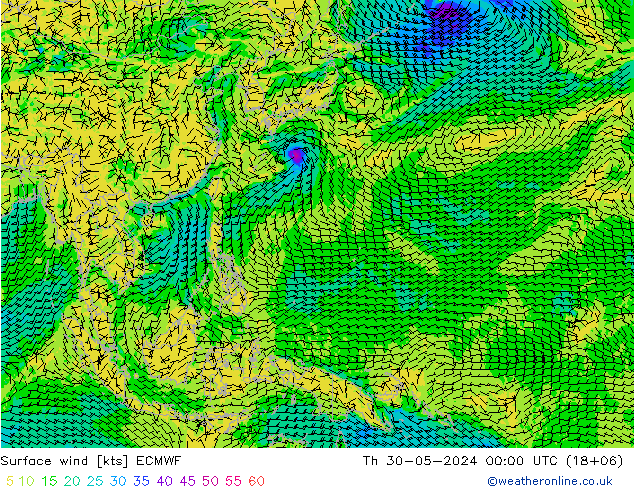 Rüzgar 10 m ECMWF Per 30.05.2024 00 UTC