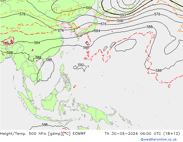 Z500/Rain (+SLP)/Z850 ECMWF Th 30.05.2024 06 UTC