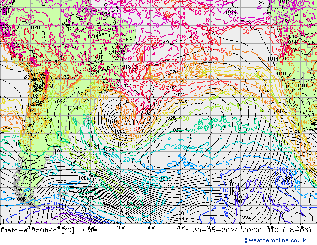 Theta-e 850hPa ECMWF do 30.05.2024 00 UTC