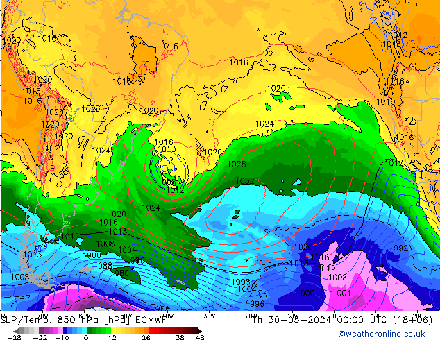 SLP/Temp. 850 hPa ECMWF Th 30.05.2024 00 UTC