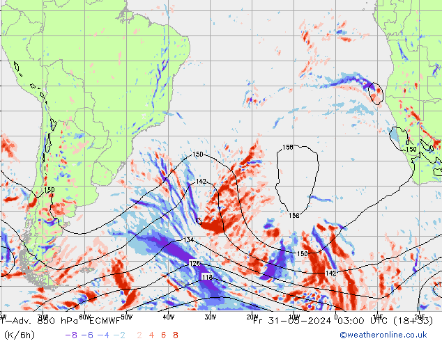 T-Adv. 850 гПа ECMWF пт 31.05.2024 03 UTC
