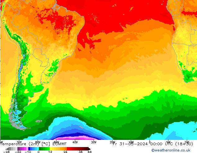 карта температуры ECMWF пт 31.05.2024 00 UTC