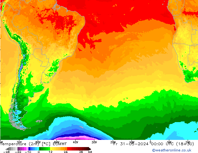 Temperatura (2m) ECMWF ven 31.05.2024 00 UTC