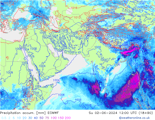 Totale neerslag ECMWF zo 02.06.2024 12 UTC