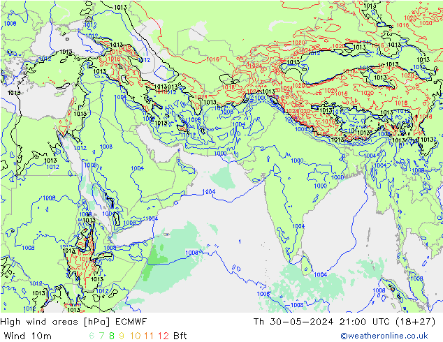 High wind areas ECMWF Th 30.05.2024 21 UTC