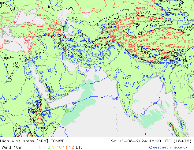 High wind areas ECMWF So 01.06.2024 18 UTC