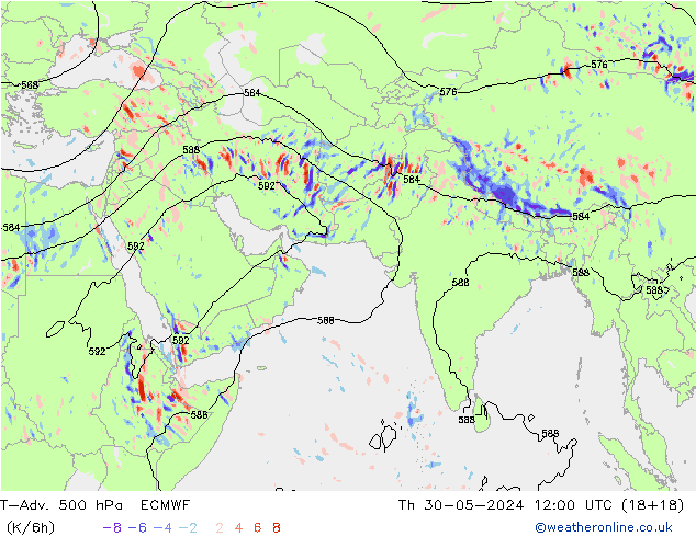 T-Adv. 500 hPa ECMWF czw. 30.05.2024 12 UTC