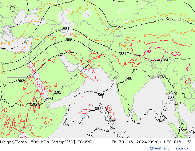 Height/Temp. 500 hPa ECMWF czw. 30.05.2024 09 UTC