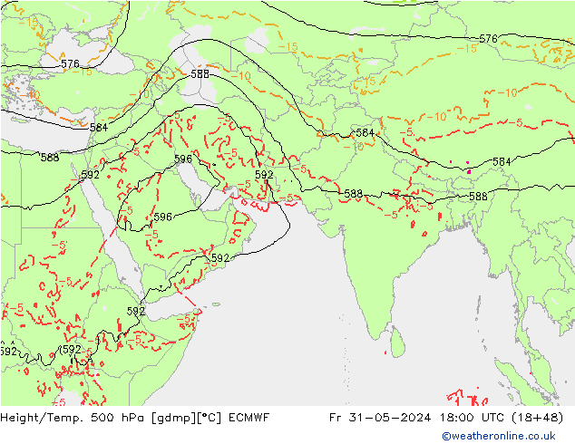 Z500/Rain (+SLP)/Z850 ECMWF Fr 31.05.2024 18 UTC