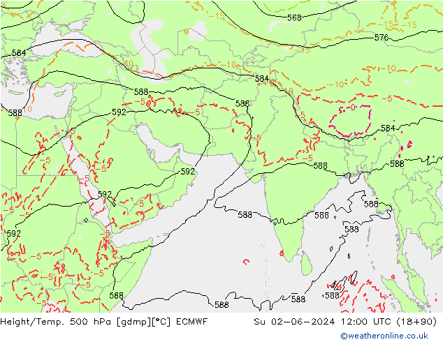 Height/Temp. 500 hPa ECMWF dom 02.06.2024 12 UTC