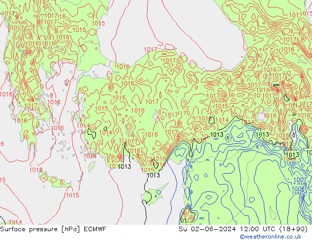 Surface pressure ECMWF Su 02.06.2024 12 UTC