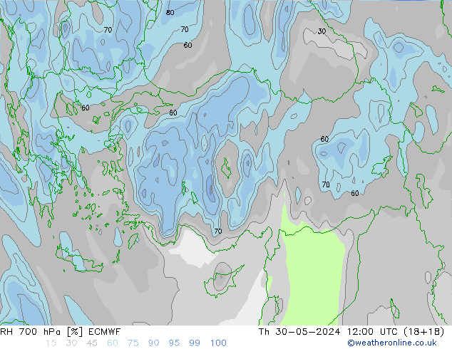 700 hPa Nispi Nem ECMWF Per 30.05.2024 12 UTC