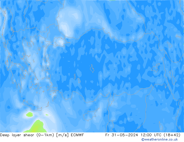 Deep layer shear (0-1km) ECMWF ven 31.05.2024 12 UTC