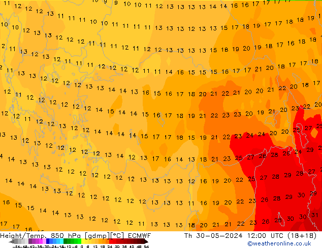 Height/Temp. 850 hPa ECMWF czw. 30.05.2024 12 UTC