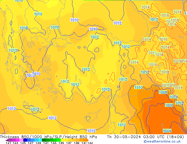 850-1000 hPa Kalınlığı ECMWF Per 30.05.2024 03 UTC