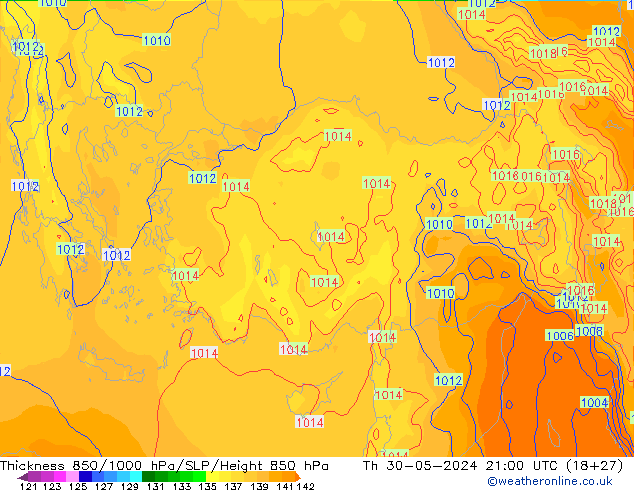 850-1000 hPa Kalınlığı ECMWF Per 30.05.2024 21 UTC