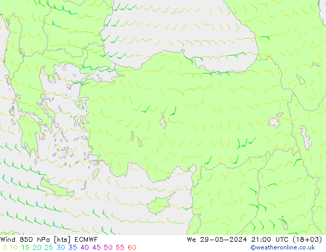 Wind 850 hPa ECMWF wo 29.05.2024 21 UTC