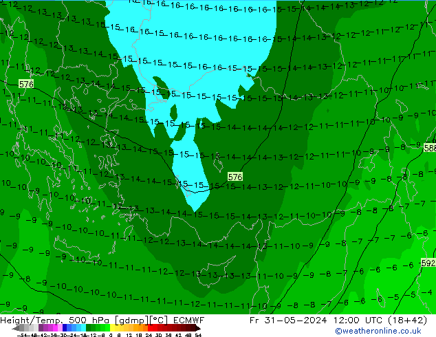 Géop./Temp. 500 hPa ECMWF ven 31.05.2024 12 UTC