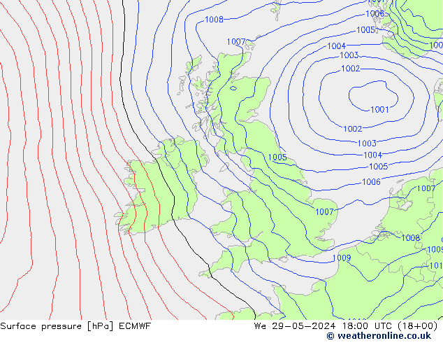 Atmosférický tlak ECMWF St 29.05.2024 18 UTC