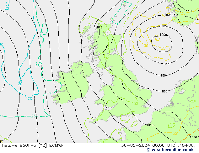 Theta-e 850hPa ECMWF jeu 30.05.2024 00 UTC