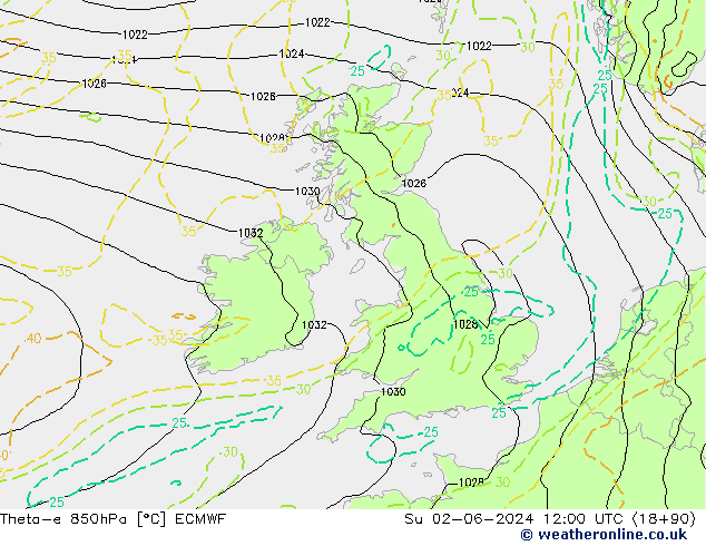 Theta-e 850hPa ECMWF  02.06.2024 12 UTC