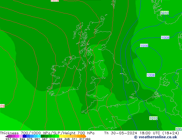 Thck 700-1000 hPa ECMWF Th 30.05.2024 18 UTC