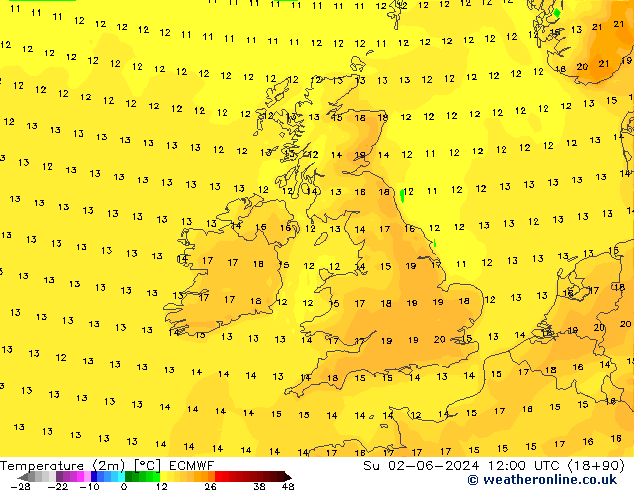 température (2m) ECMWF dim 02.06.2024 12 UTC