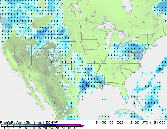 Precipitation (6h) ECMWF Th 30.05.2024 00 UTC