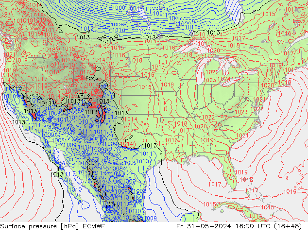 pressão do solo ECMWF Sex 31.05.2024 18 UTC