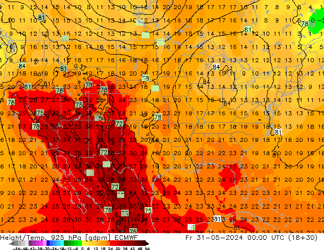 Height/Temp. 925 hPa ECMWF Fr 31.05.2024 00 UTC