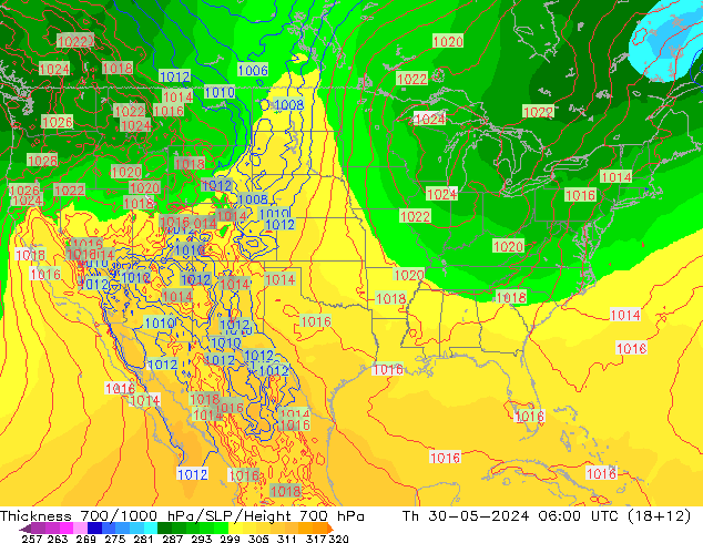 Schichtdicke 700-1000 hPa ECMWF Do 30.05.2024 06 UTC