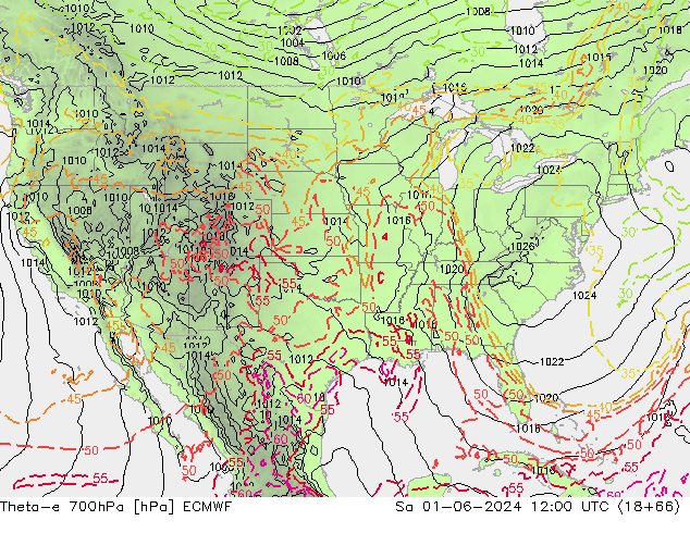 Theta-e 700hPa ECMWF Sa 01.06.2024 12 UTC