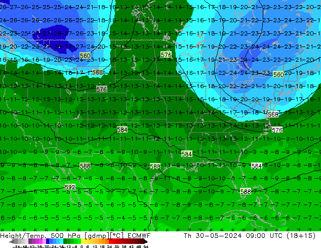 Height/Temp. 500 hPa ECMWF Th 30.05.2024 09 UTC