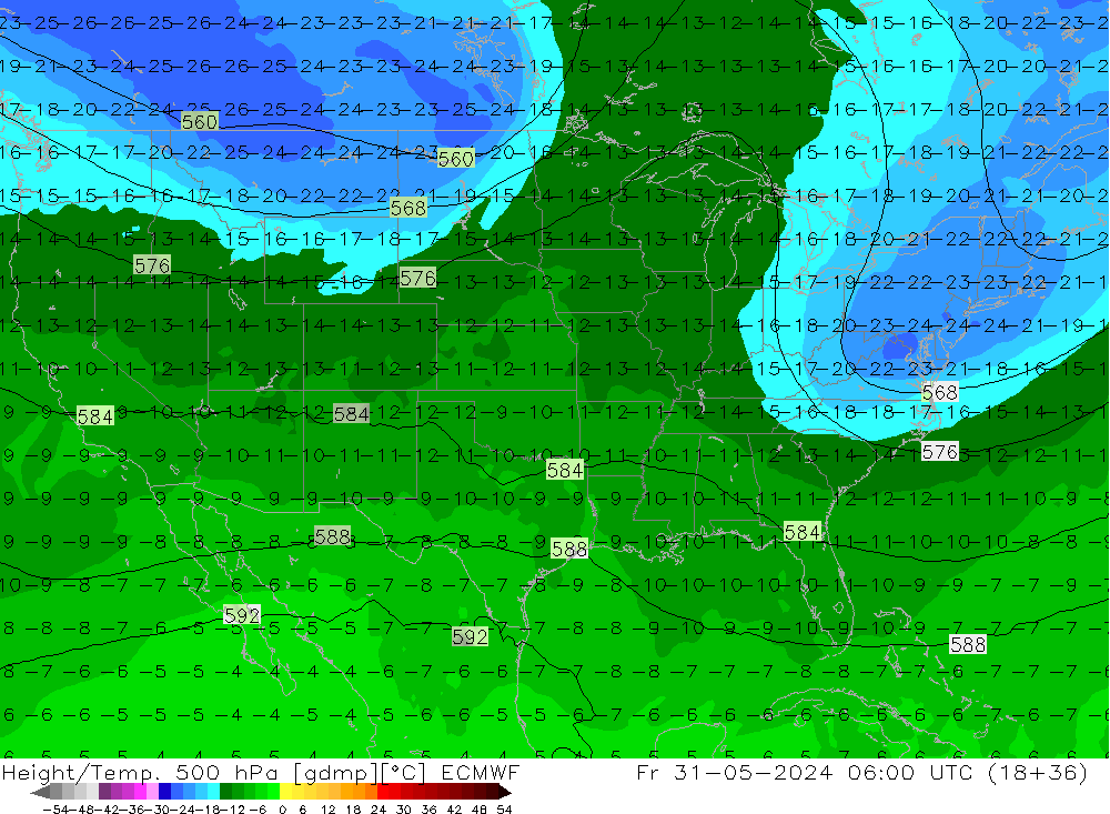 Z500/Rain (+SLP)/Z850 ECMWF Fr 31.05.2024 06 UTC