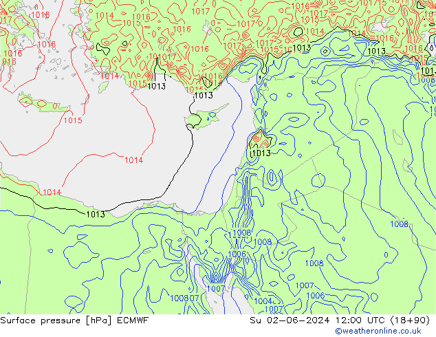 Atmosférický tlak ECMWF Ne 02.06.2024 12 UTC