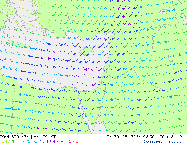 Wind 500 hPa ECMWF Th 30.05.2024 06 UTC