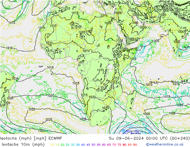 Isotachs (mph) ECMWF Su 09.06.2024 00 UTC