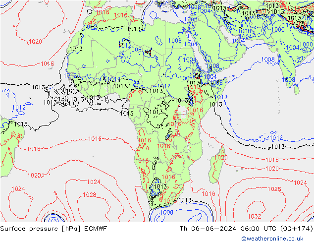 Luchtdruk (Grond) ECMWF do 06.06.2024 06 UTC