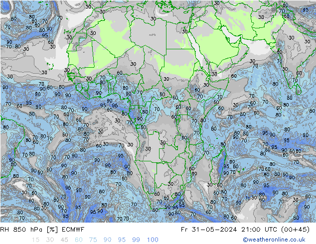 850 hPa Nispi Nem ECMWF Cu 31.05.2024 21 UTC