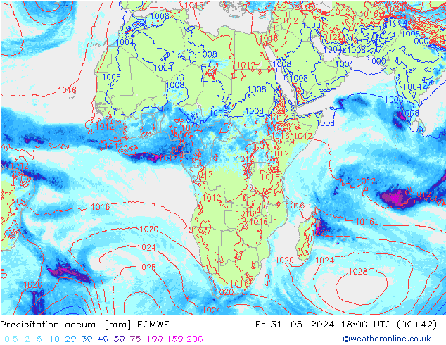 Precipitation accum. ECMWF Fr 31.05.2024 18 UTC