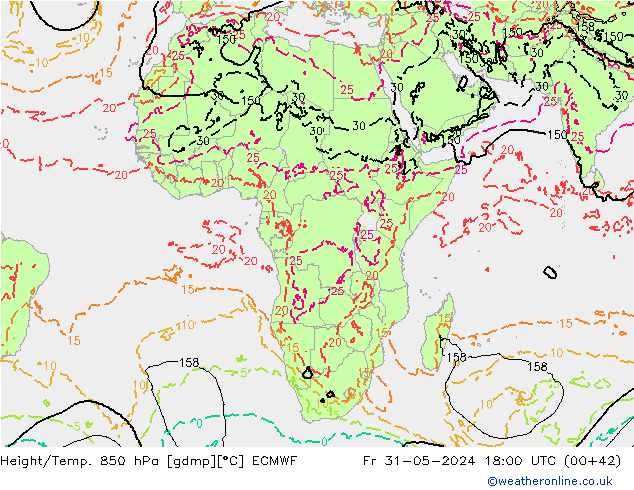 Height/Temp. 850 гПа ECMWF пт 31.05.2024 18 UTC