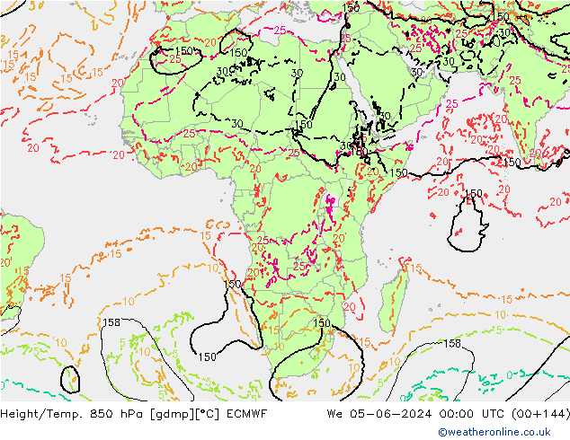 Géop./Temp. 850 hPa ECMWF mer 05.06.2024 00 UTC