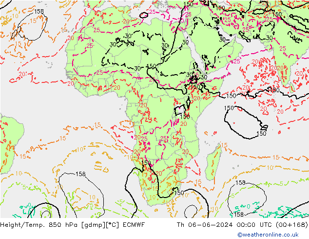 Height/Temp. 850 hPa ECMWF Th 06.06.2024 00 UTC