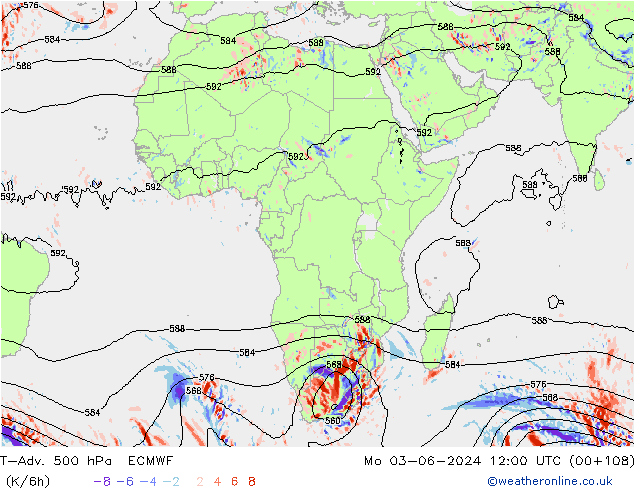 T-Adv. 500 гПа ECMWF пн 03.06.2024 12 UTC