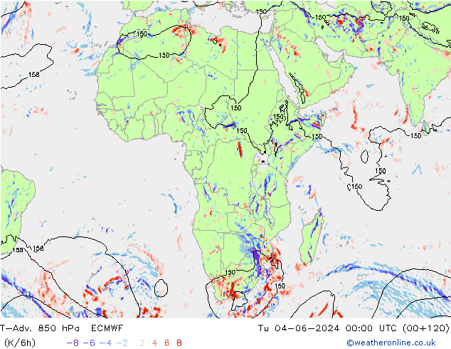 T-Adv. 850 hPa ECMWF Sa 04.06.2024 00 UTC